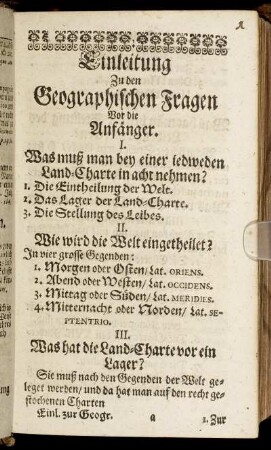 Einleitung Zu den Geographischen Fragen Vor die Anfänger.