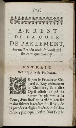 Extrait Des Registres de Parlement