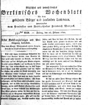 582stes Stueck, Freitag, den 25. Februar 1820