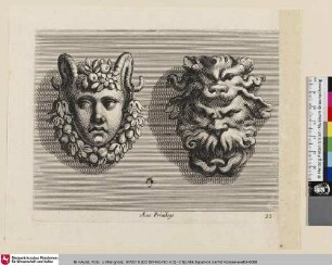 [Zwei Köpfe als Maskaronen; Deux têtes destinées à servir de mascarons]