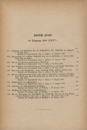 Amtliche Erlasse im Jahrgange 1888 (XXXV)