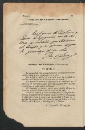 Autógrafo del Embajador Venezolano
