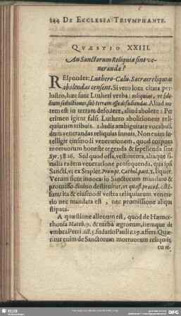 Quaestio XXIII. An Sanctorum Reliquiae sint venerandae?
