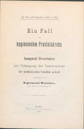 Ein Fall von beginnendem Prostatakrebs