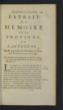 Extrait du Memoire de la Province du Languedoc