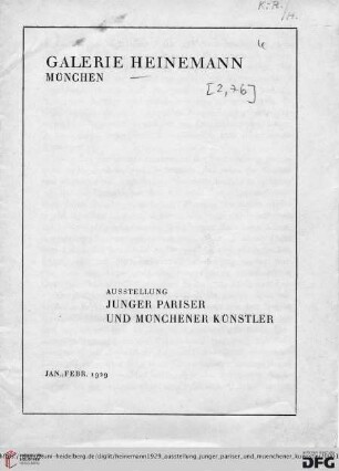 Ausstellung junger Pariser und Münchener Künstler : Jan./Febr. 1929