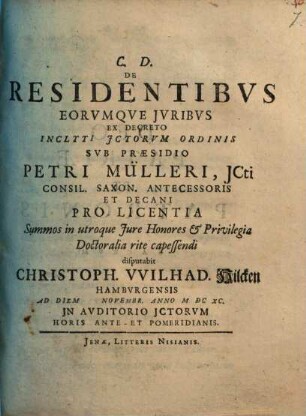 De Residentibvs Eorvmqve Jvribvs
