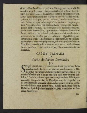 Caput Primum De Variis Auctorum Sententiis.