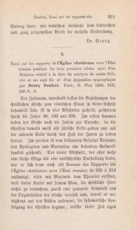 351-352 [Rezension] Doulcet, Henry, Essai sur les rapports de l'église chrétienne avec l'état romain pendant les trois premiers siècles