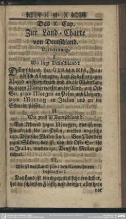 Das X. Cap. Zur Land-Charte von Deutschland
