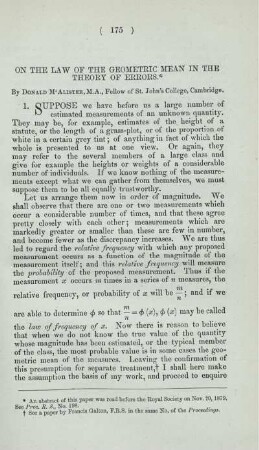 On the law of the geometric mean in the theory of errors.