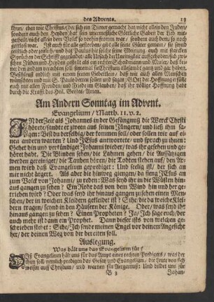 An Andern Sonntag im Advent. Evangelium / Matth. 11. v. 2.
