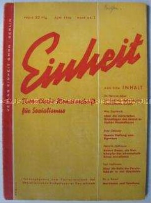 Theoretische Monatszeitschrift des Parteivorstandes der SED "Einheit" u.a. zur Haltung der Partei zum Eigentum