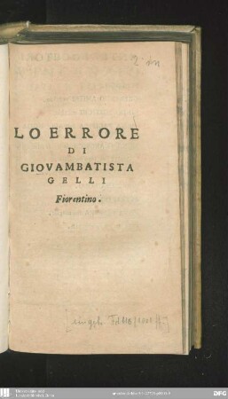 Lo errore di Giovambatista Gelli, Fiorentino