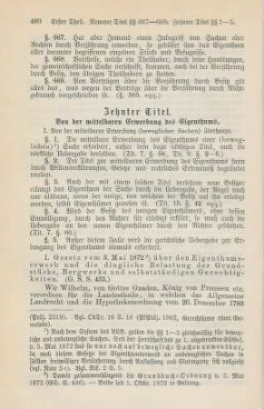 Zehnter Titel. Von der mittelbaren Erwerbung des Eigenthums