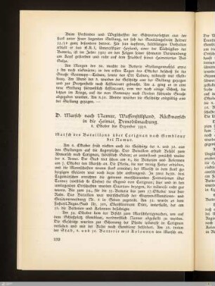 D. Marsch nach Namur, Waffenstillstand, Rückmarsch in die Heimat, Demobilmachung
