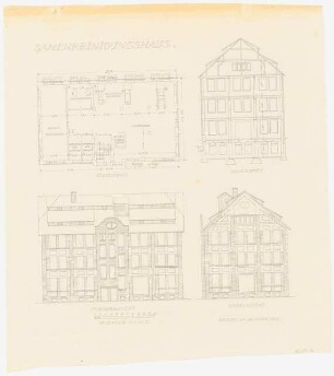 Gartenanlage Höhere Lehranstalt für Gartenbau, Erfurt: Samenreinigungshaus: Grundriss, Ansichten, Querschnitt 1:100
