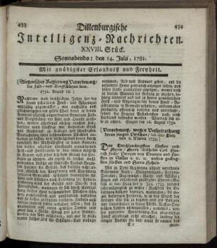 XXVIII. Stück. Sonnabends: den 14. Julii 1781.