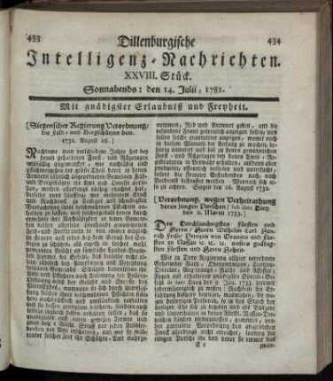 XXVIII. Stück. Sonnabends: den 14. Julii 1781.