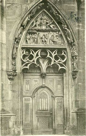 Freiburg i. Br.: Münsterportal Nordseite. Beschriebene Postkarte