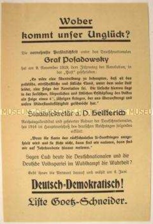 Propagandaflugblatt der DDP zur Reichstagswahl 1920