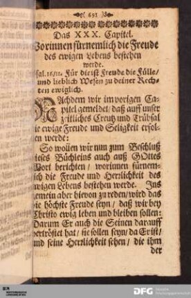 Das XXX. Capitel. Worinnen fürnemlich die Freude des ewigen Lebens bestehen werde.