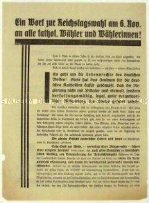 Aufruf der Zentrumspartei zur Reichstagswahl am 6. November 1932