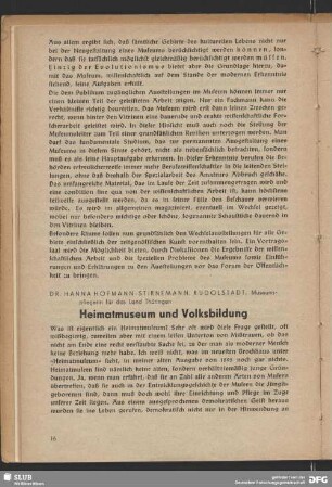 Heimatmuseum und Volksbildung