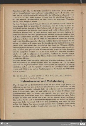 Heimatmuseum und Volksbildung