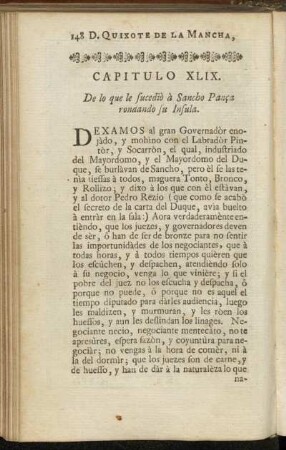 Capitulo XLIX. De lo que le sucediò à Sancho Pança rondando su Insula