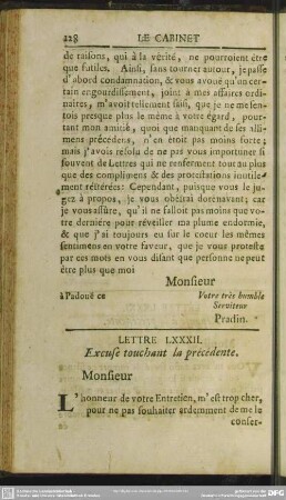 Lettre LXXXII. Execuse touchant la precedente