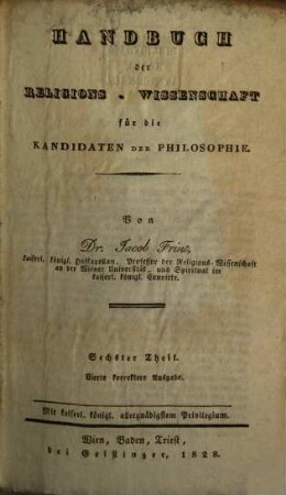 Handbuch der Religions-Wissenschaft für die Candidaten der Philosophie. 6