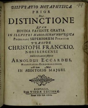 1: Disputatio Metaphysica ... De Distinctione. 1