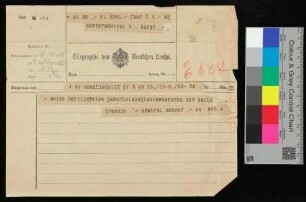 Telegramm von Admiral Scheer an von Karpf