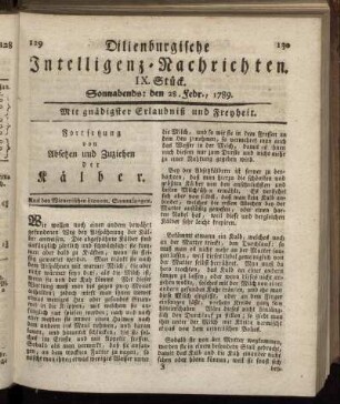 IX. Stück. Sonnabends: den 28. Febr., 1789.