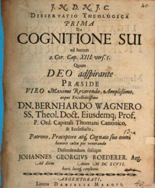 Diss. theol. I. de cognitione sui, ad loc. 2. Corinth. Cap. XIII, 5