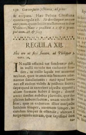 130-142, Regula XII. Hoc oro ut suis sinceri.