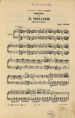 Il trovatore, opéra de G. Verdi : fantaisie : pour piano