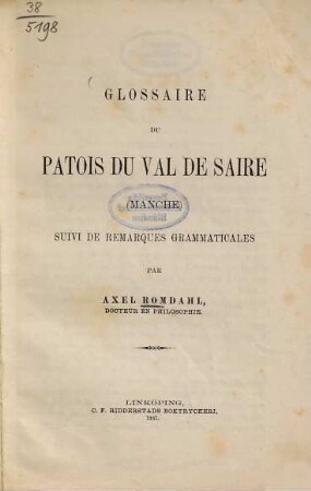 Glossaire du patois du Val de Saire : (Manche). Suivi de remarques grammaticales