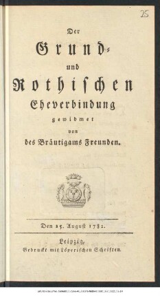 Der Grund- und Rothischen Eheverbindung gewidmet