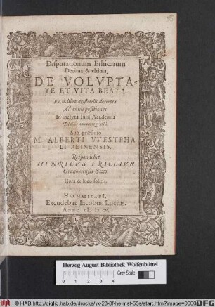 Disputationum Ethicarum Decima & ultima, De Voluptate Et Vita Beata : Ex 10. libro Aristotelis decerpta