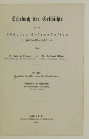 Teil 3: Geschichte des Altertums für Obersekunda