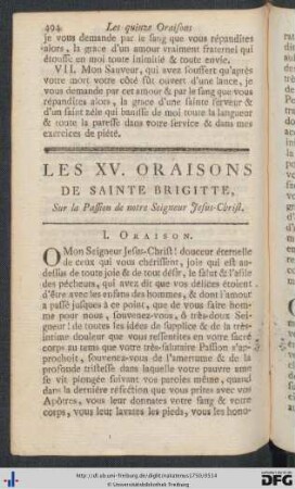 Les XV. Oraisons De Sainte Brigitte.