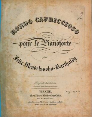 Rondo capriccioso : pour le pianoforte ; oeuvre 14