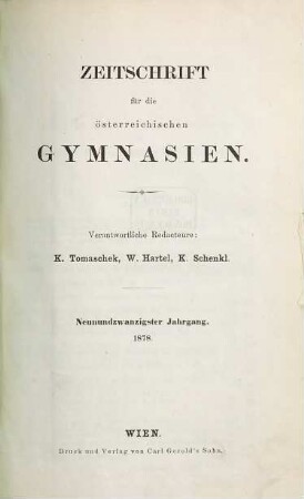 Zeitschrift für die österreichischen Gymnasien, 29. 1878