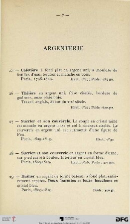 Argenterie (Nrr. 25-65)