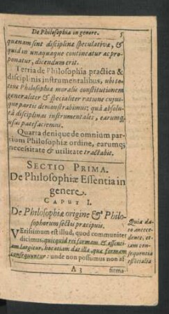 Sectio Prima. De Philosophiae Essentia in genere.