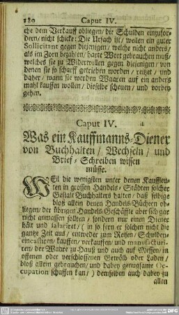 Caput IV. Was ein Kauffmanns-Diener von Buchhalten, Wechseln, und Brief-Schreiben wissen müsse