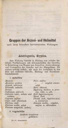 Die Arzneimittel der heutigen Medizin : mit Formeln ihrer Anwendung und einem therapeutischen Repetitorium als Anhang ; Taschenbuch für Ärzte