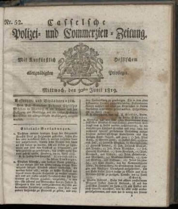 Nr. 52, Mittwoch, den 30sten Junii 1819